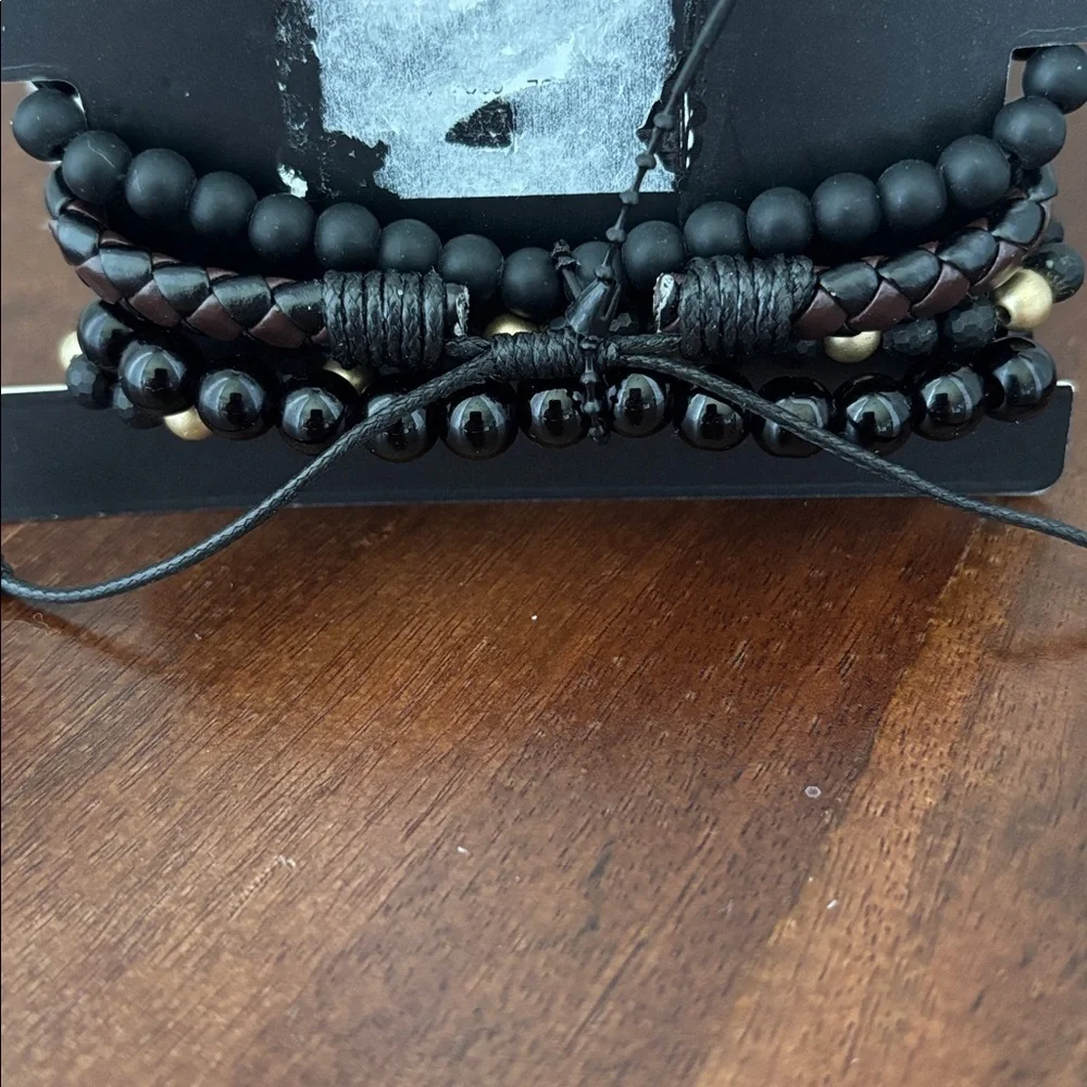 Buddha Wood Bead,flat braided leather,4 row,wrap,adjustable,nickle free bracelet